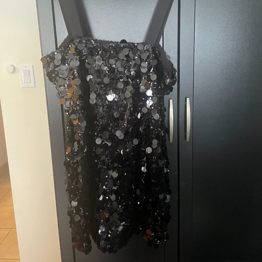Black Rebeka Brand Mila Sequins Mini Party Dress in Size Medium